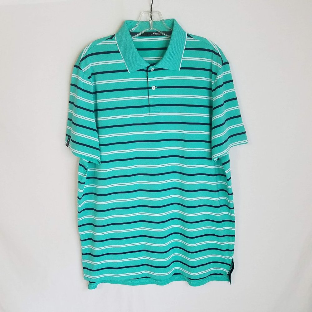 RLX Ralph Lauren Green Blue Striped Polo Golf Shirt Mens Size Large
